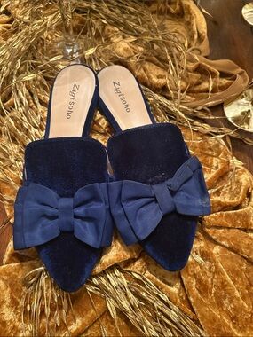 Zigi Soho Navy Velvet Bow Slip-On Mules